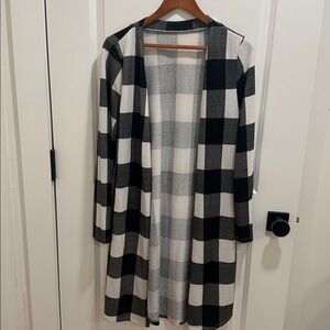 Black and White Checkered Open Cardigan